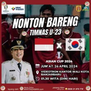 Nonton Bareng Timnas U-23 Indonesia vs Korea Selatan Mari Ramaikan Lap Murdjani Kota Banjarbaru