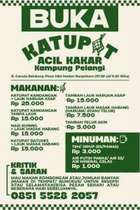 Warung Katupat “ACIL KAKAR Kampung Pelangi” Banjarbaru, Insyaa ALLAH rasa tidak diragukan