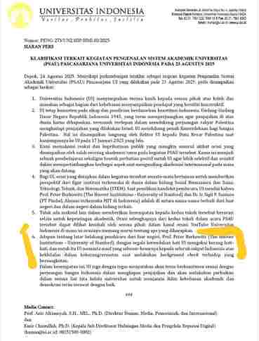 KLARIFIKASI TERKAIT KEGIATAN PENGENALAN SISTEM AKADEMIK UNIVERSITAS (PSAU) PASCASARJANA UNIVERSITAS INDONESIA PADA 23 AGUSTUS 2025